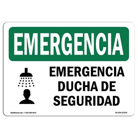 SIGNMISSION OSHA EMERGENCY Sign, Safety Shower Spanish, 10in X 7in Rigid Plastic, 10" W, 7" H, Landscape OS-EM-P-710-L-10356